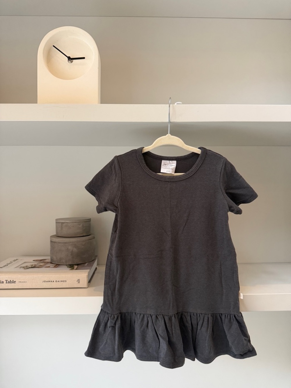 Kids Short Sleeve Ruffle Hem Tee Dress - Charcoal